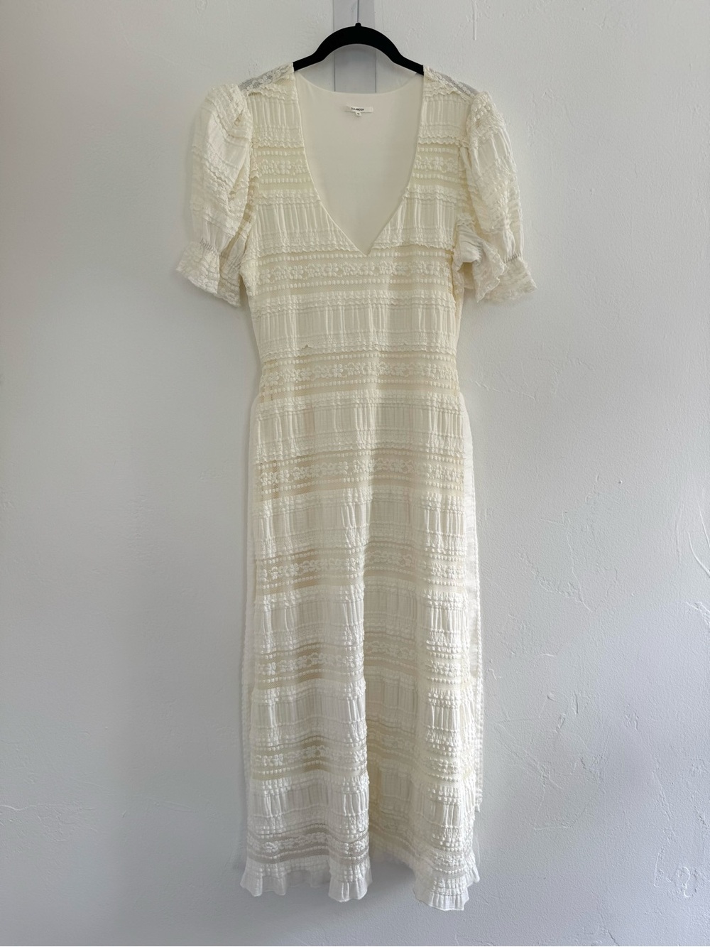 Tularosa Quinn Midi Dress Cream Boho Ruffle Puff Shoulder Belted Bridal Wedding - Picture 5 of 15
